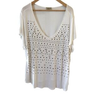 One World Womens Studded Top Size 2X White Bohemian Classic Going Out Preppy 90s